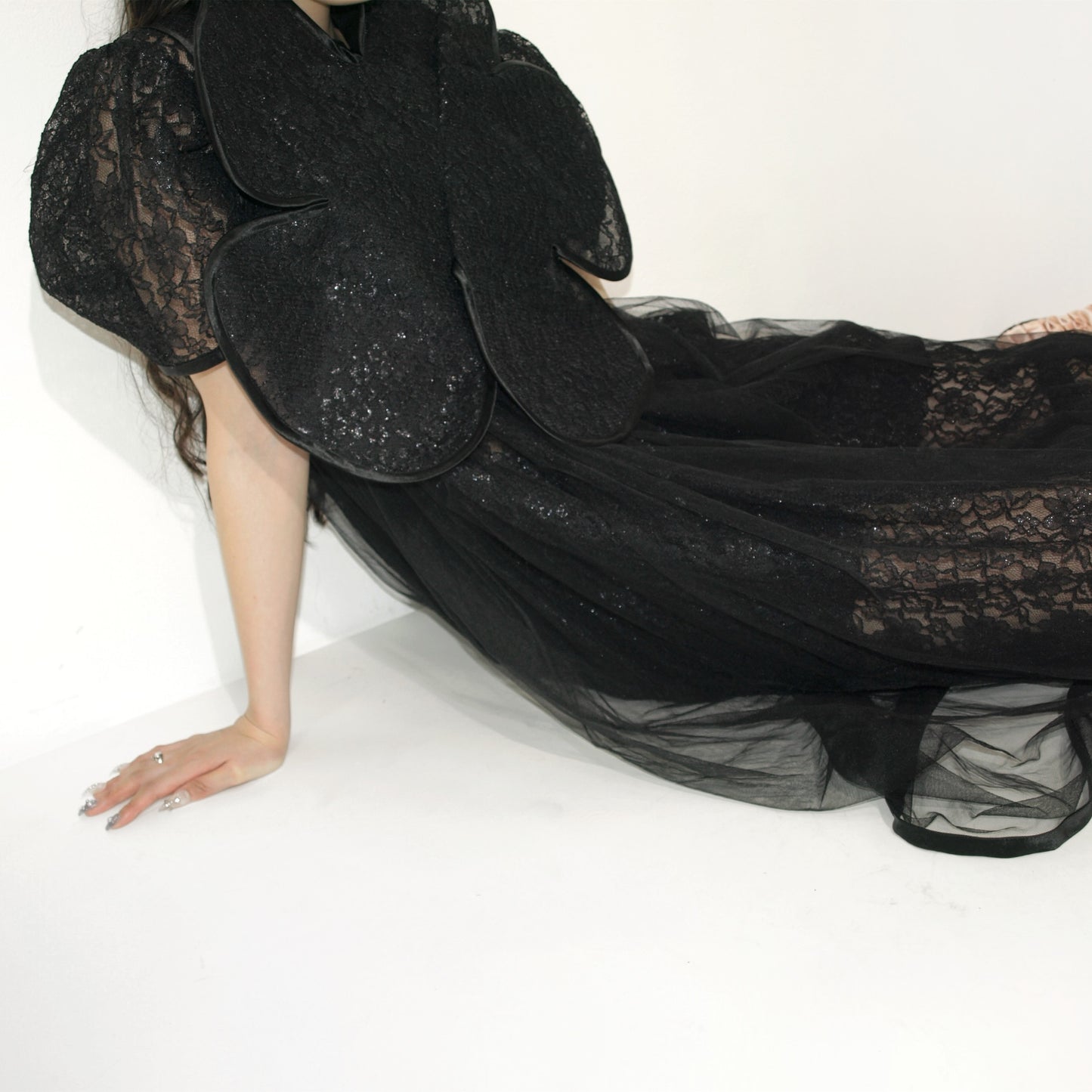 Flower lace top / Black / フラワーレーストップ