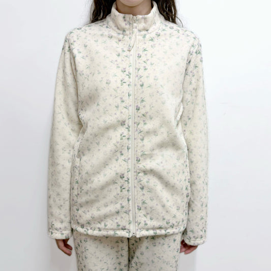 fading flower fleece jacket / white / フェイディングフラワーフリースジャケット