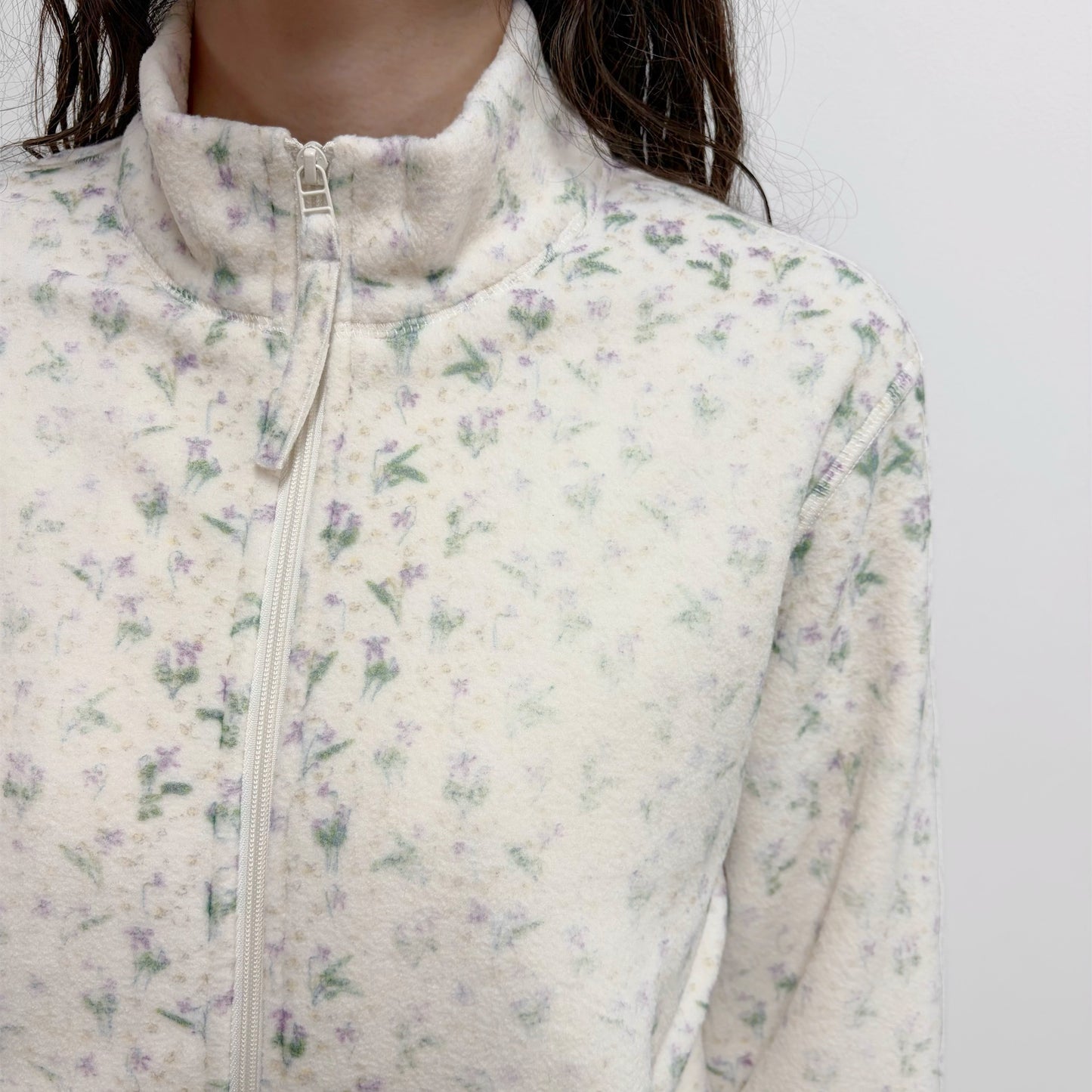 fading flower fleece jacket / white / フェイディングフラワーフリースジャケット