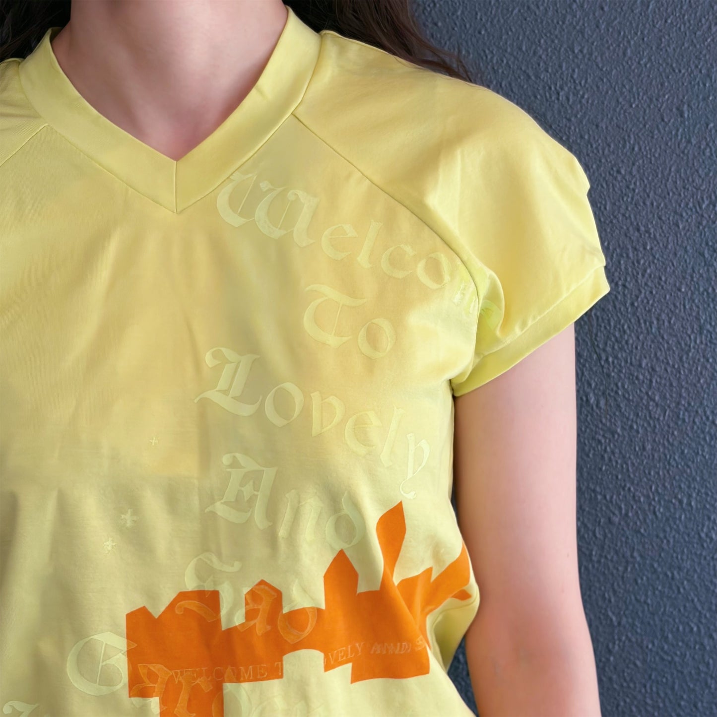 raglan sleeve v neck top / yellow / ラグランスリーブVネックトップ