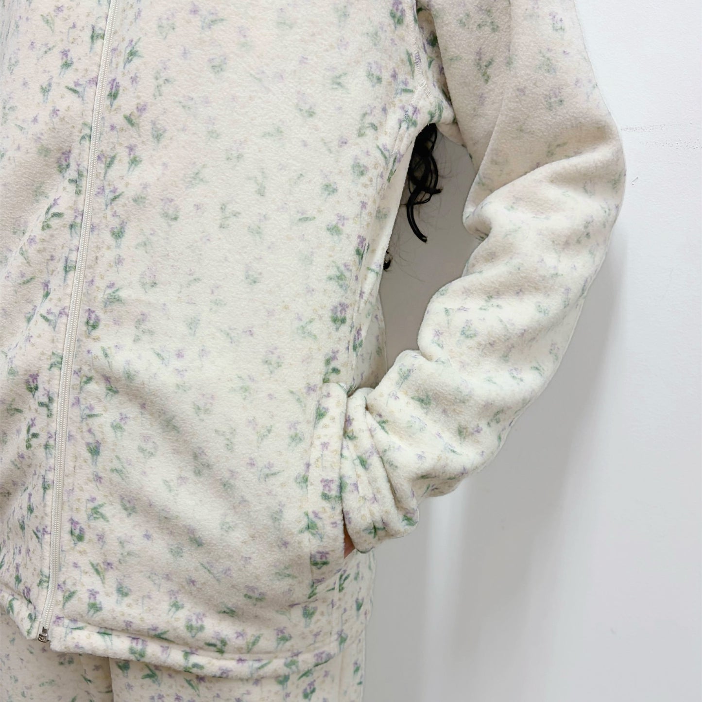 fading flower fleece jacket / white / フェイディングフラワーフリースジャケット