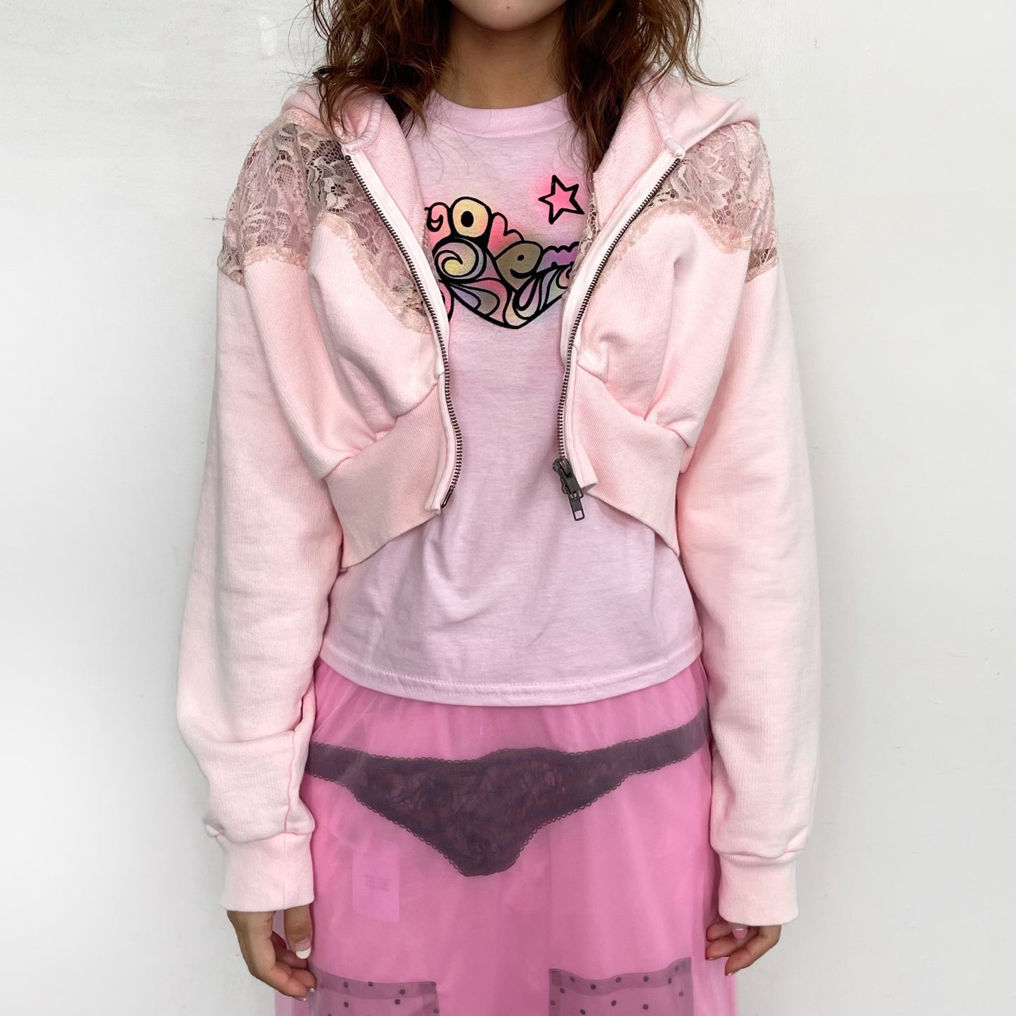 LACE PARKER / PINK / レースフーディー