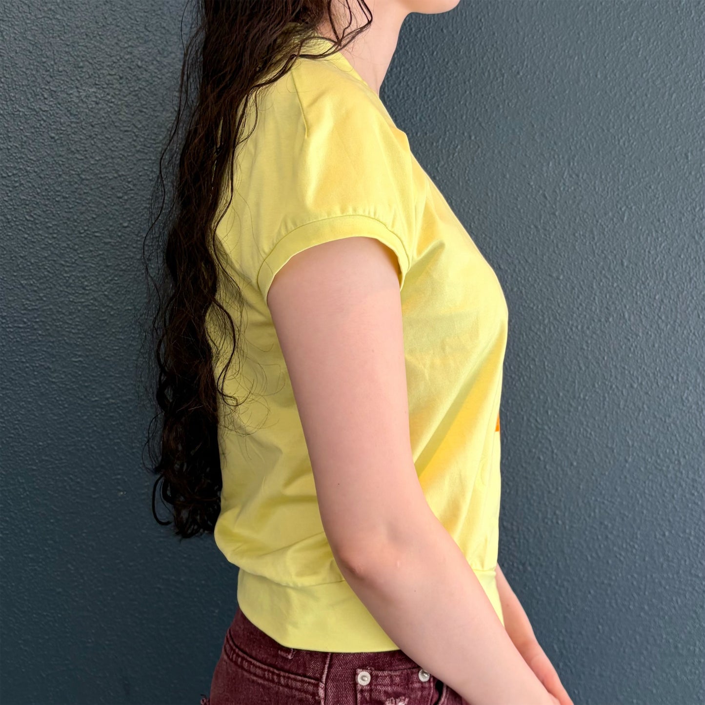 raglan sleeve v neck top / yellow / ラグランスリーブVネックトップ