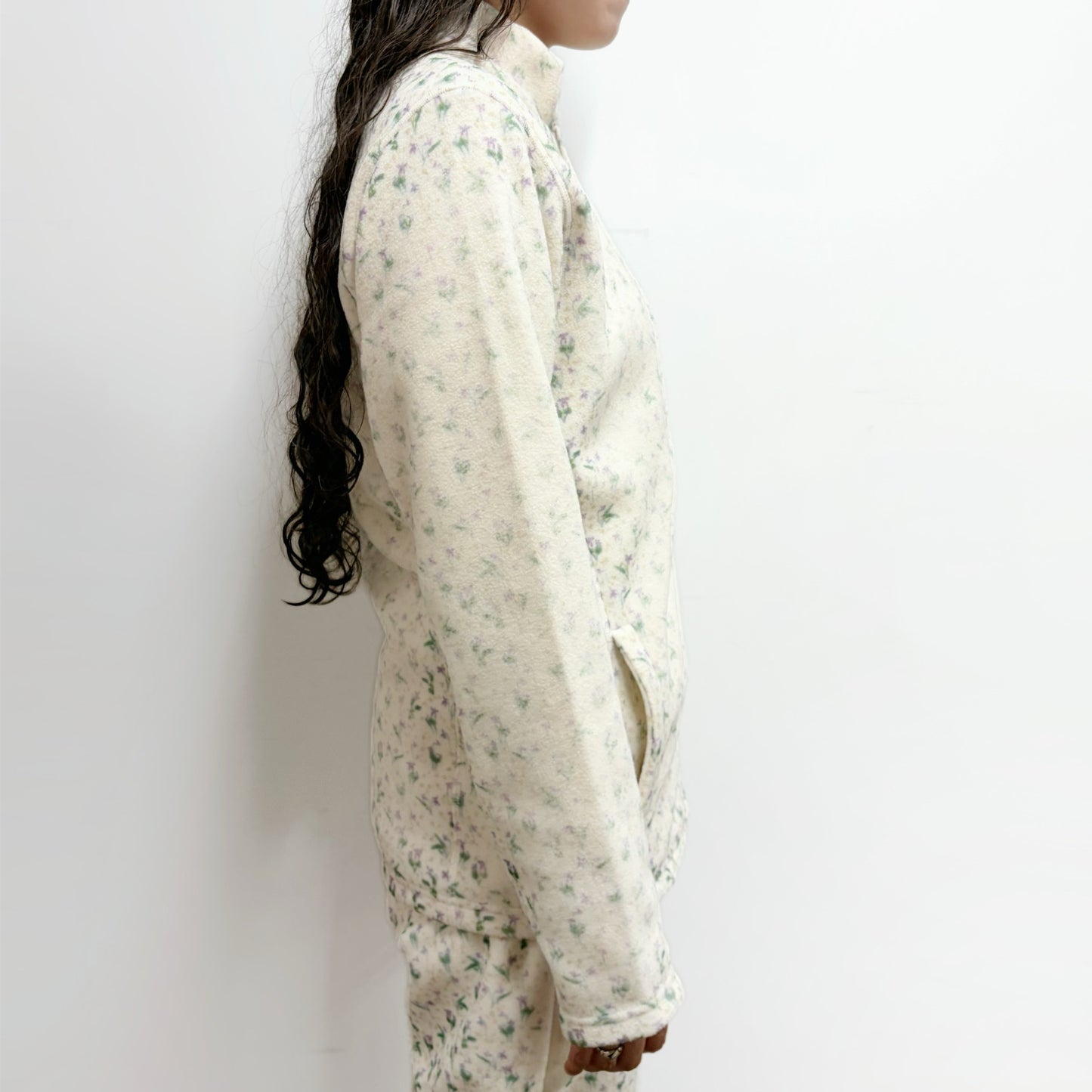 fading flower fleece jacket / white / フェイディングフラワーフリースジャケット