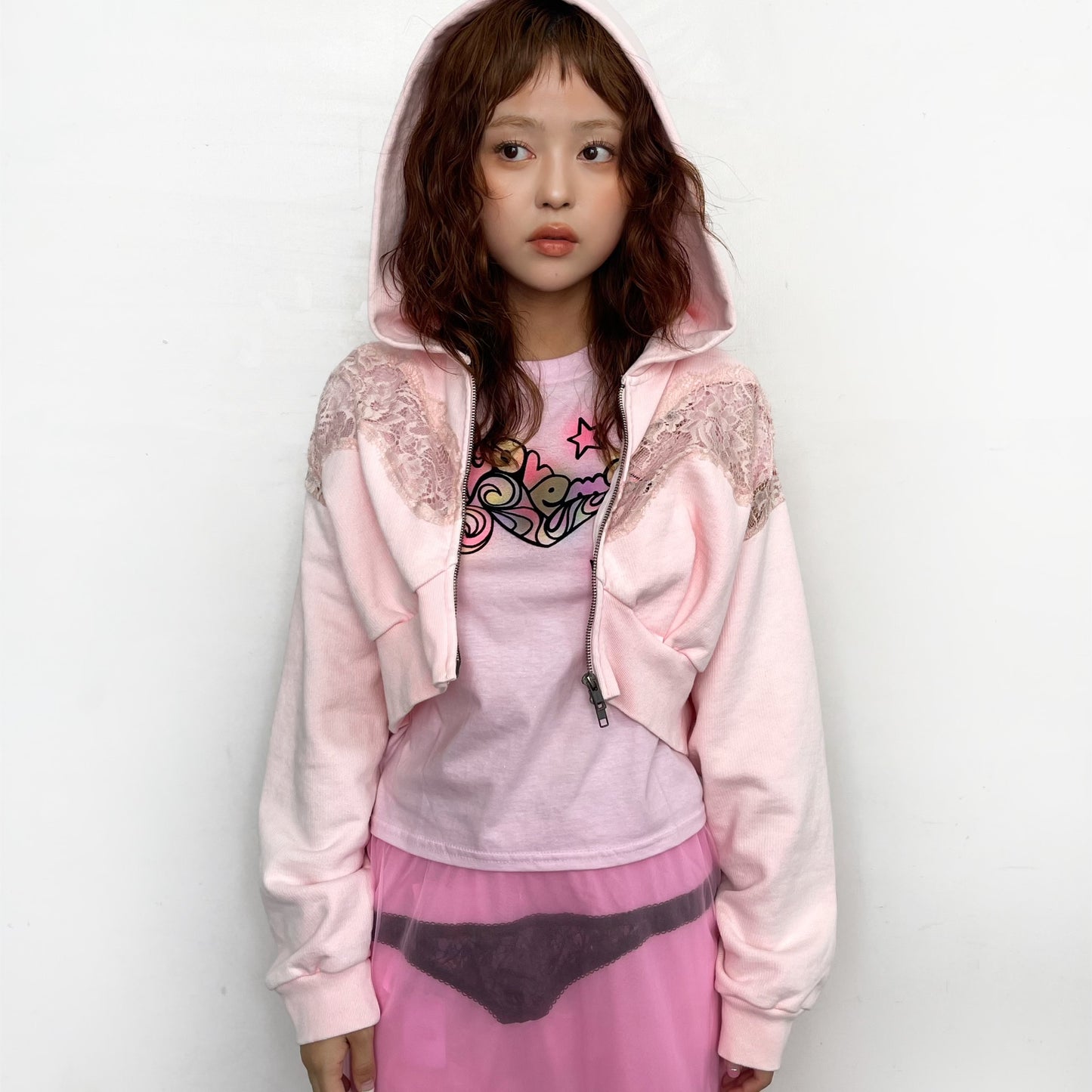 LACE PARKER / PINK / レースフーディー