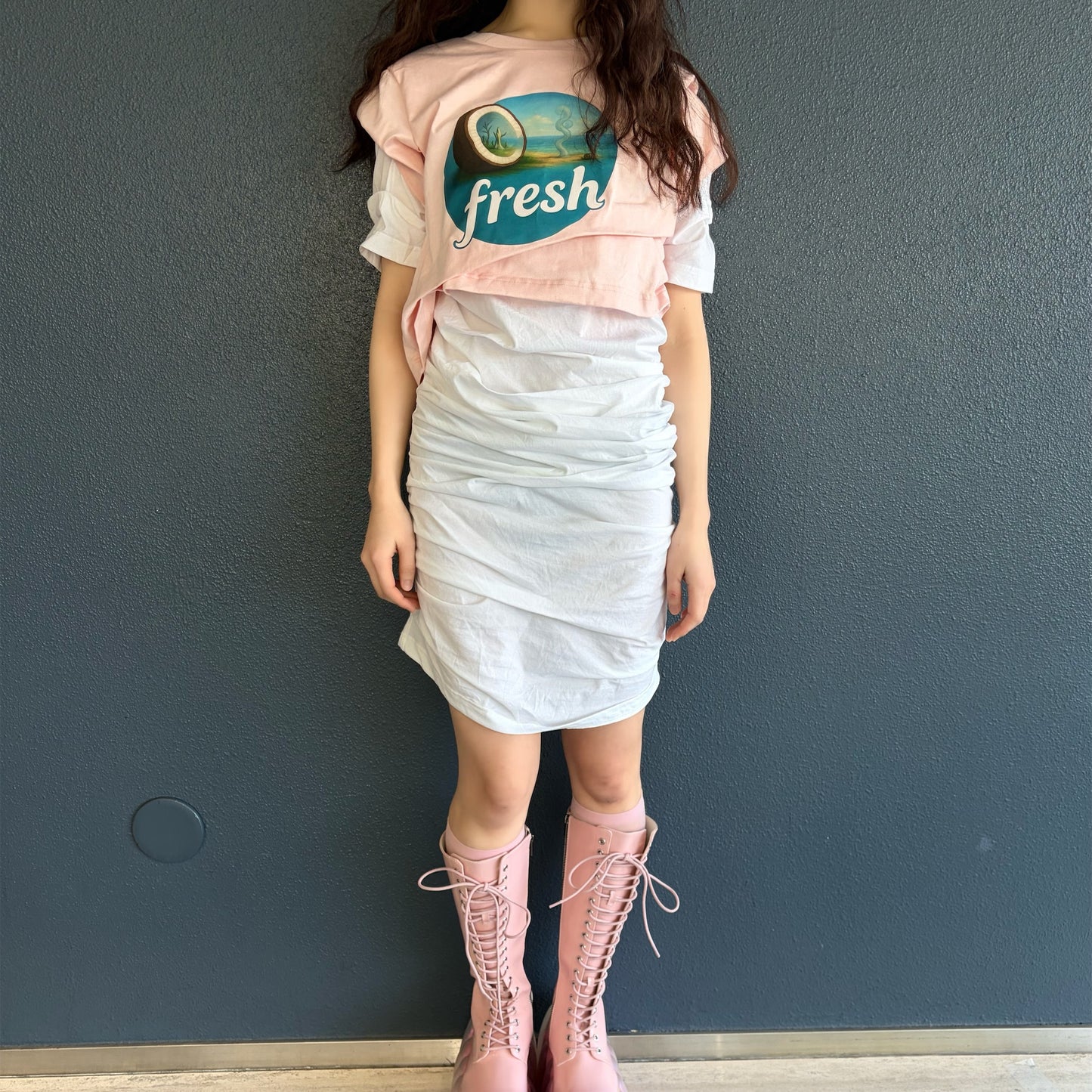 CONFUSING T-SHIRT / PINK-WHITE / レイヤードTシャツワンピース