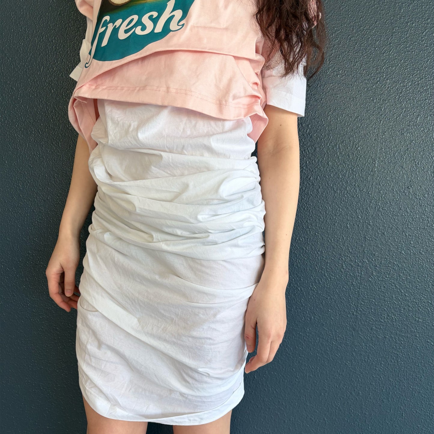 CONFUSING T-SHIRT / PINK-WHITE / レイヤードTシャツワンピース