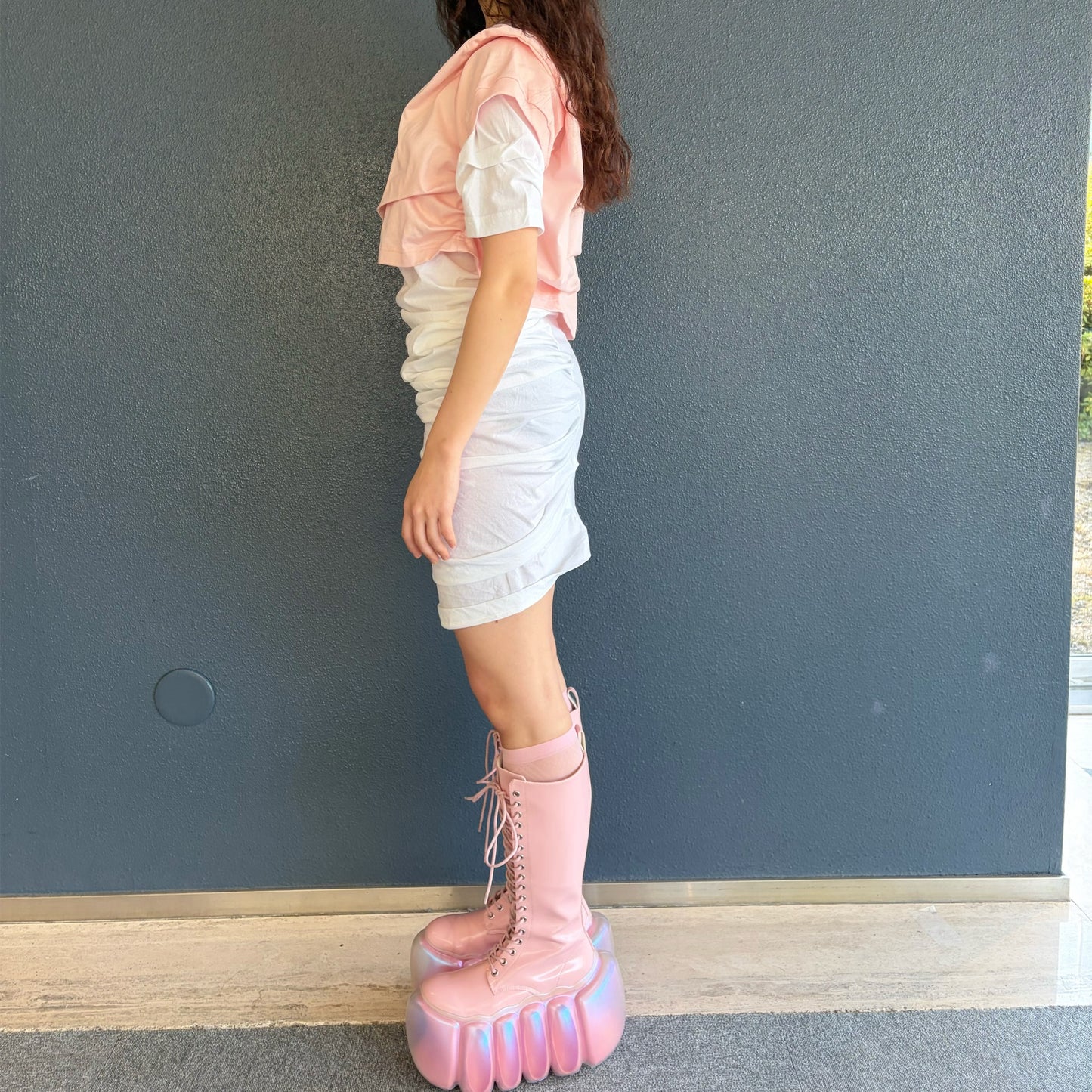 CONFUSING T-SHIRT / PINK-WHITE / レイヤードTシャツワンピース