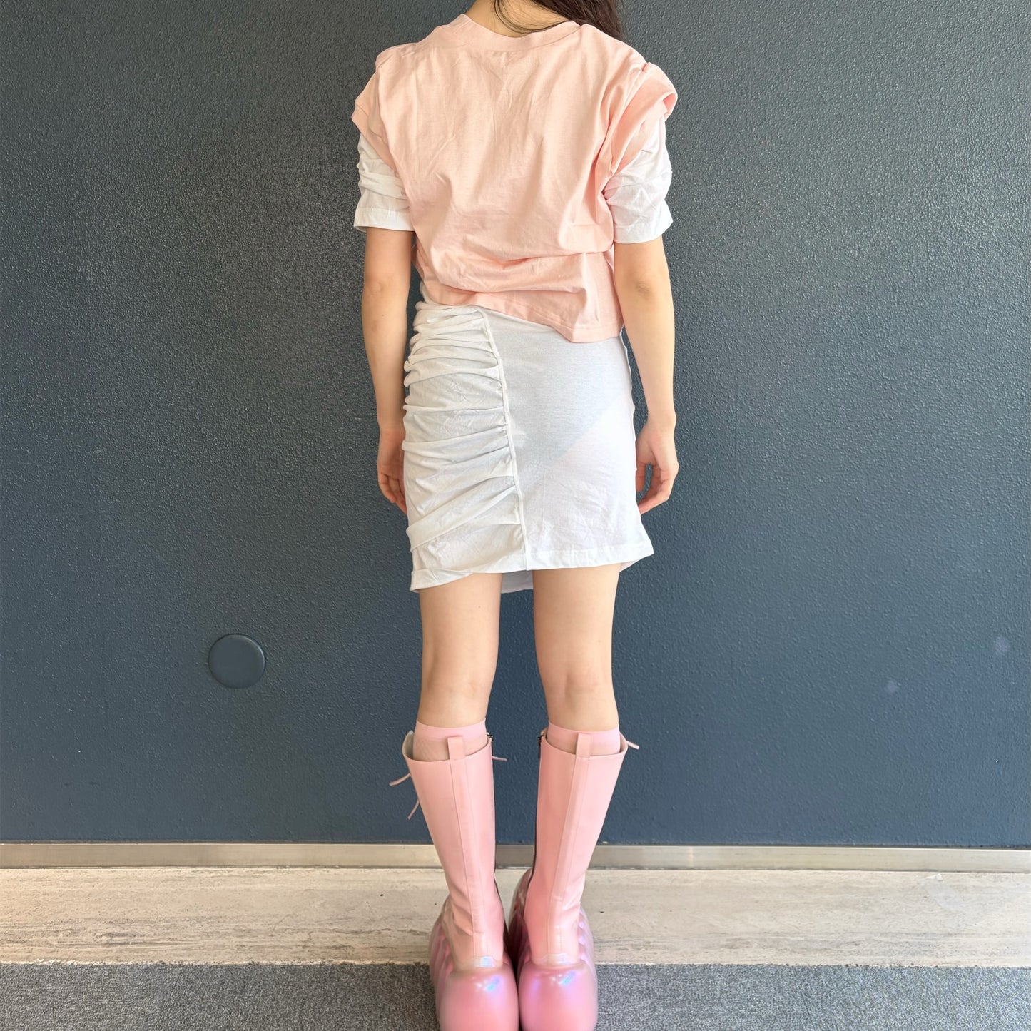 CONFUSING T-SHIRT / PINK-WHITE / レイヤードTシャツワンピース