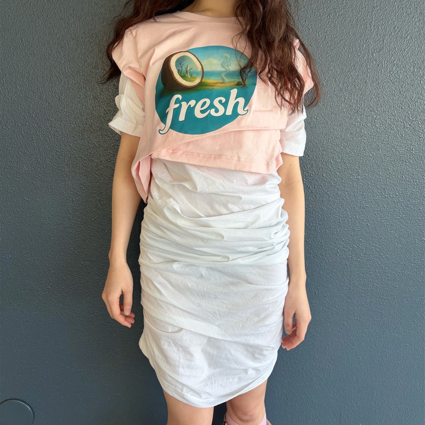 CONFUSING T-SHIRT / PINK-WHITE / レイヤードTシャツワンピース