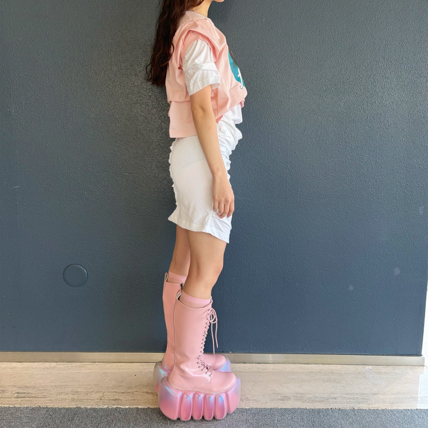 CONFUSING T-SHIRT / PINK-WHITE / レイヤードTシャツワンピース