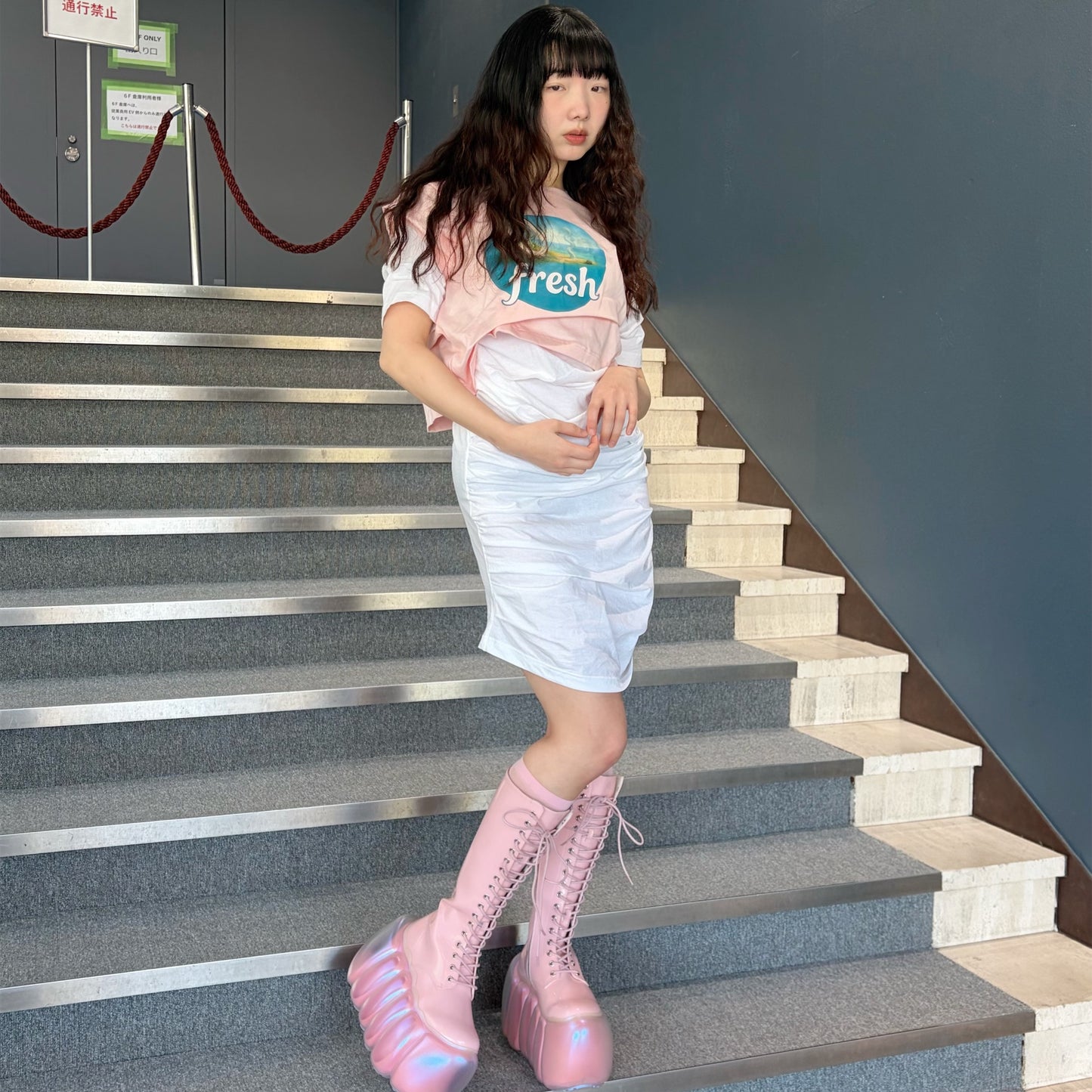 CONFUSING T-SHIRT / PINK-WHITE / レイヤードTシャツワンピース