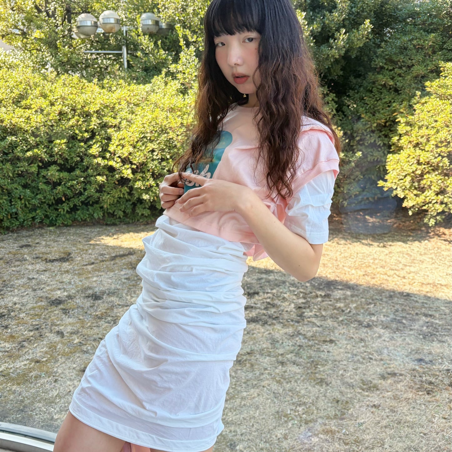 CONFUSING T-SHIRT / PINK-WHITE / レイヤードTシャツワンピース