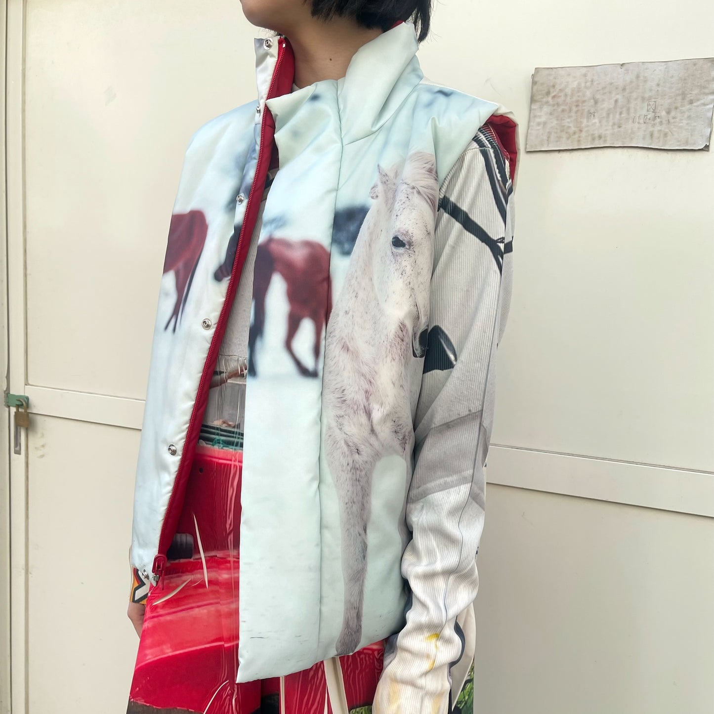REVERSIBLE PADDING VEST / SNOW x RED / リバーシブル中綿ベスト