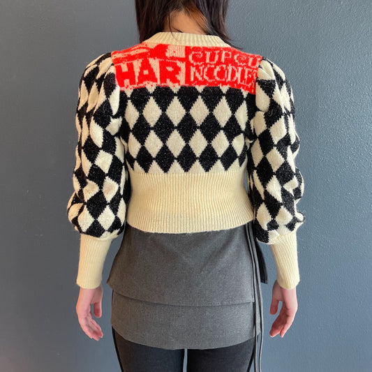 Circus Cardigan / White × Black / バルーンスリーブカーディガン