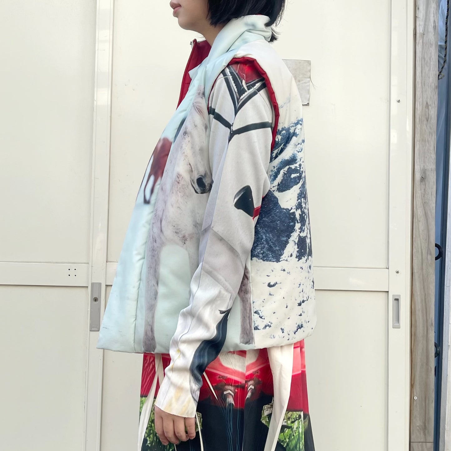 REVERSIBLE PADDING VEST / SNOW x RED / リバーシブル中綿ベスト