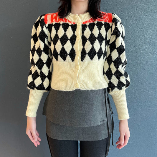 Circus Cardigan / White × Black / バルーンスリーブカーディガン