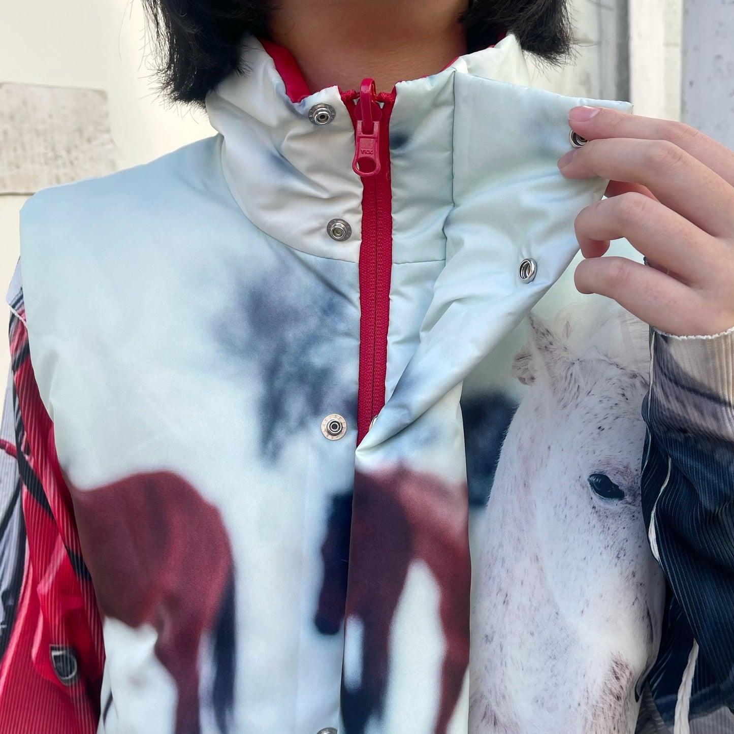 REVERSIBLE PADDING VEST / SNOW x RED / リバーシブル中綿ベスト