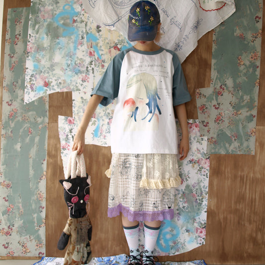 Megumi Okubo raglanTshirts / blue / Sサイズ / 大久保惠コラボレーションTシャツ