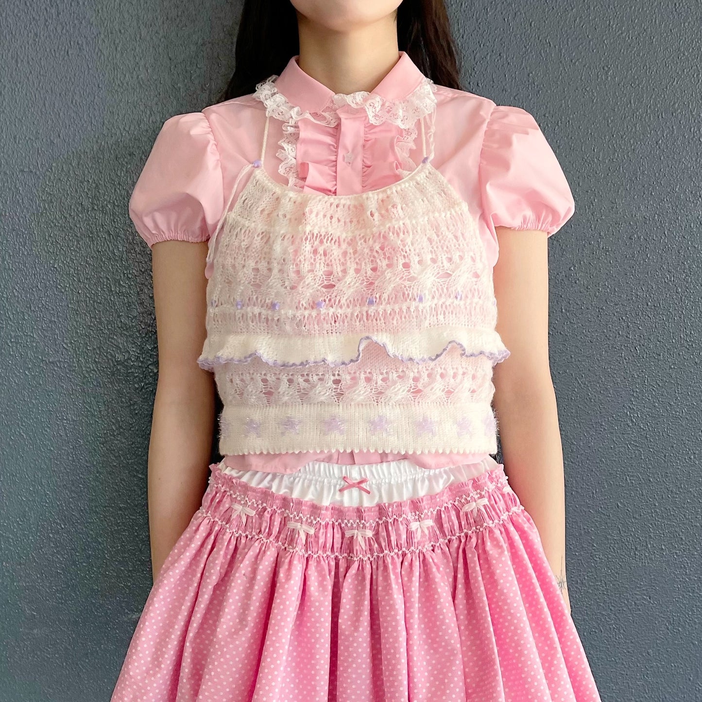 Knitted camisole / White × Purple / ニットキャミソール