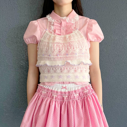 Knitted camisole / White × Purple / ニットキャミソール