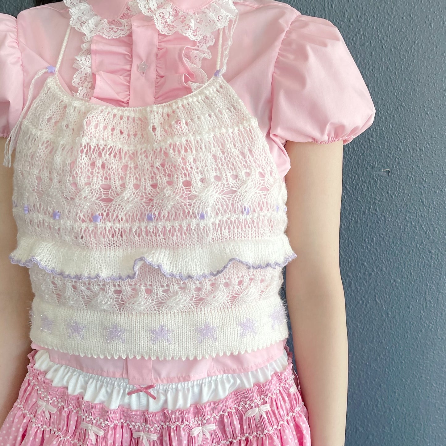 Knitted camisole / White × Purple / ニットキャミソール