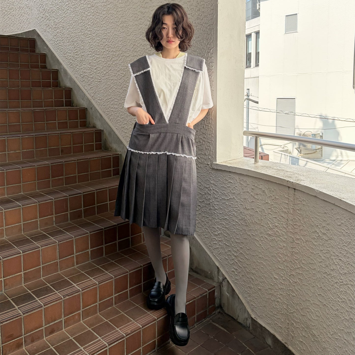 SCHOOL APRON DRESS / GRAY / スクールエプロンドレス