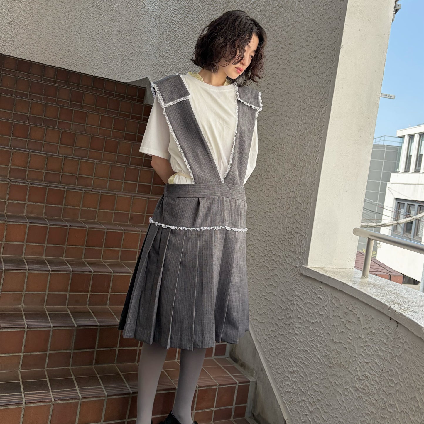 SCHOOL APRON DRESS / GRAY / スクールエプロンドレス