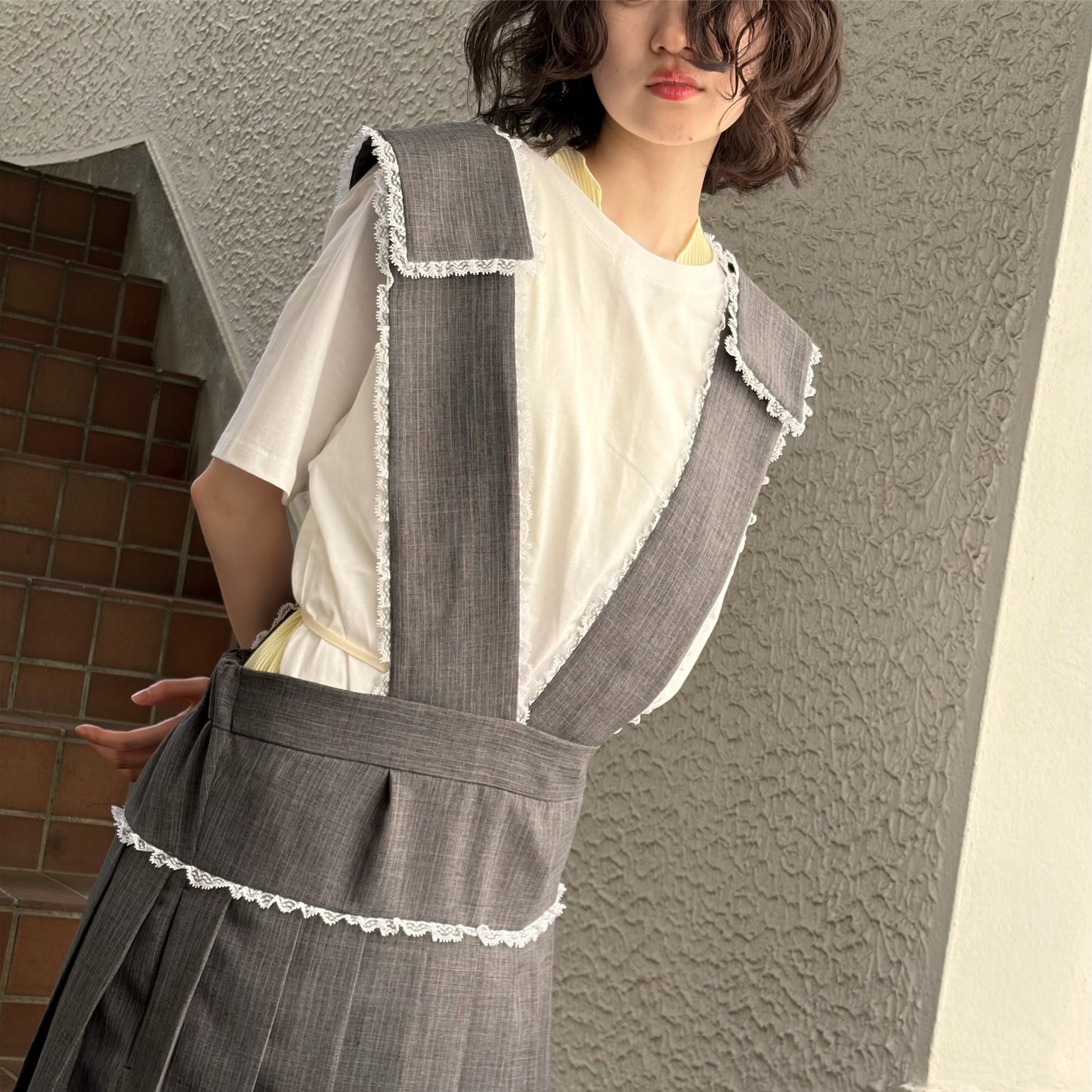 SCHOOL APRON DRESS / GRAY / スクールエプロンドレス