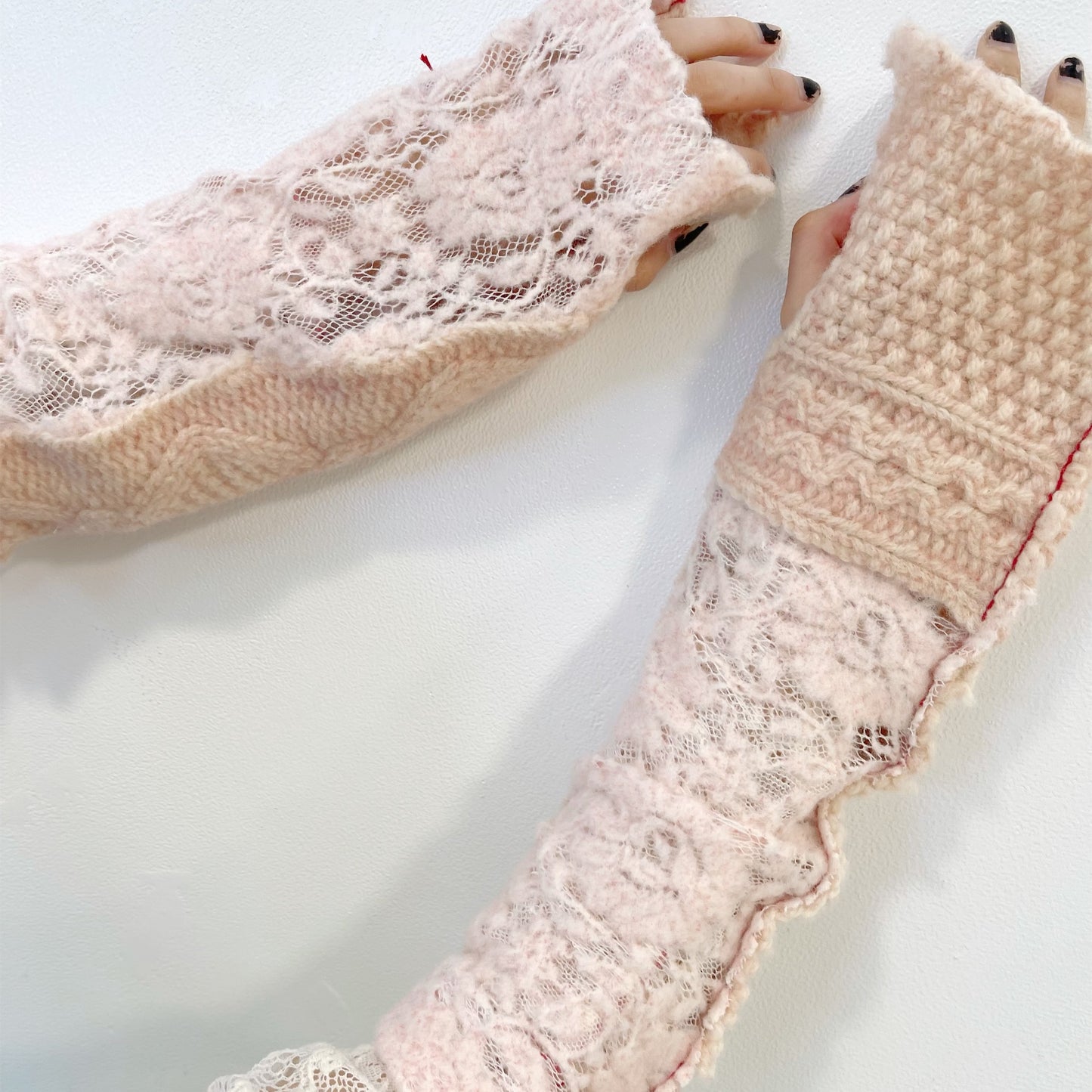 knit gloves / cream x pink / ニットグローブ