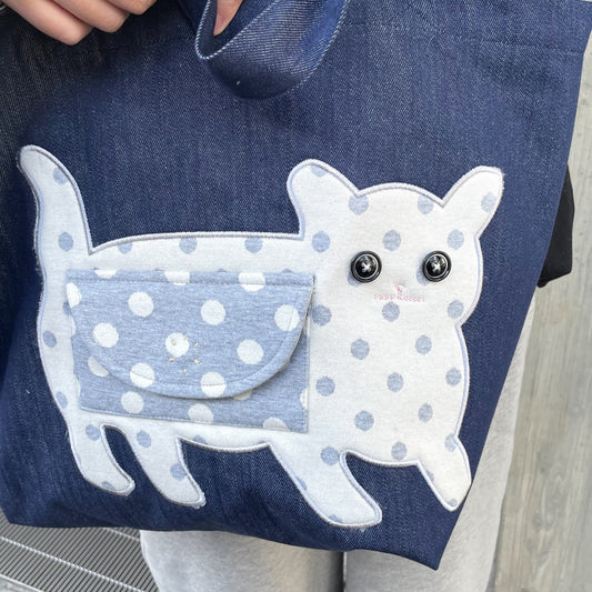 Cassie tote bag / Denim / ねこアップリケトートバッグ