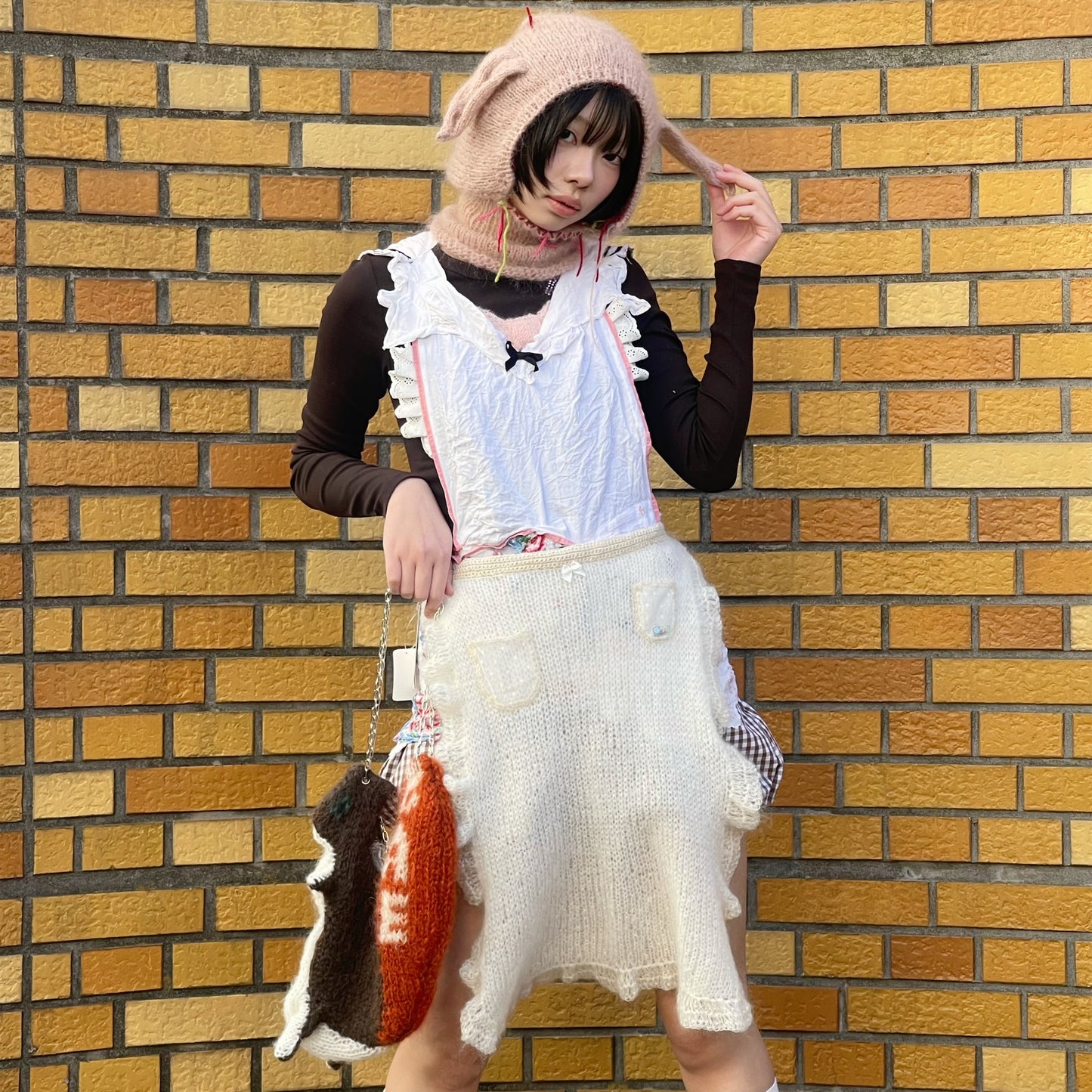 LAMB HEAD SCARF / PINK / ひつじのニットキャップ