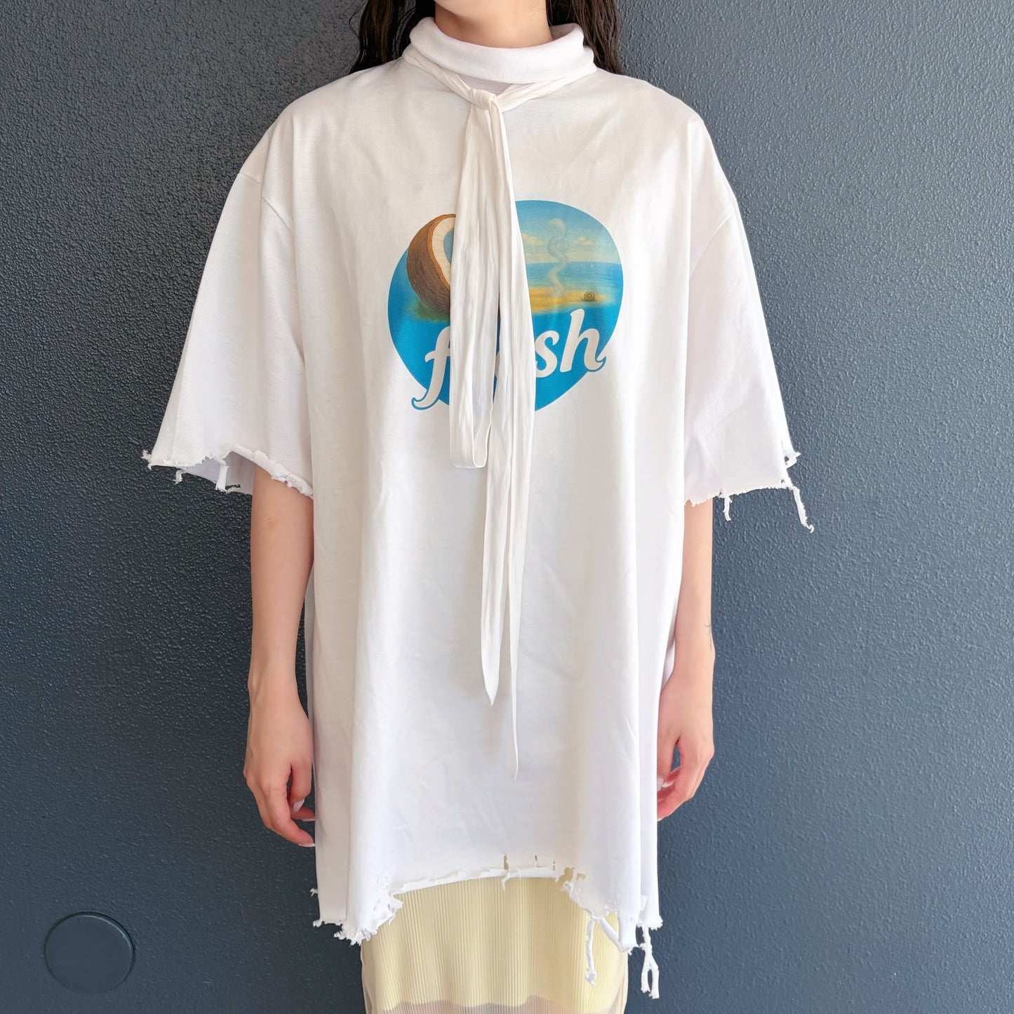 TIE NECK T-SHIRT / WHITE / タイTシャツ
