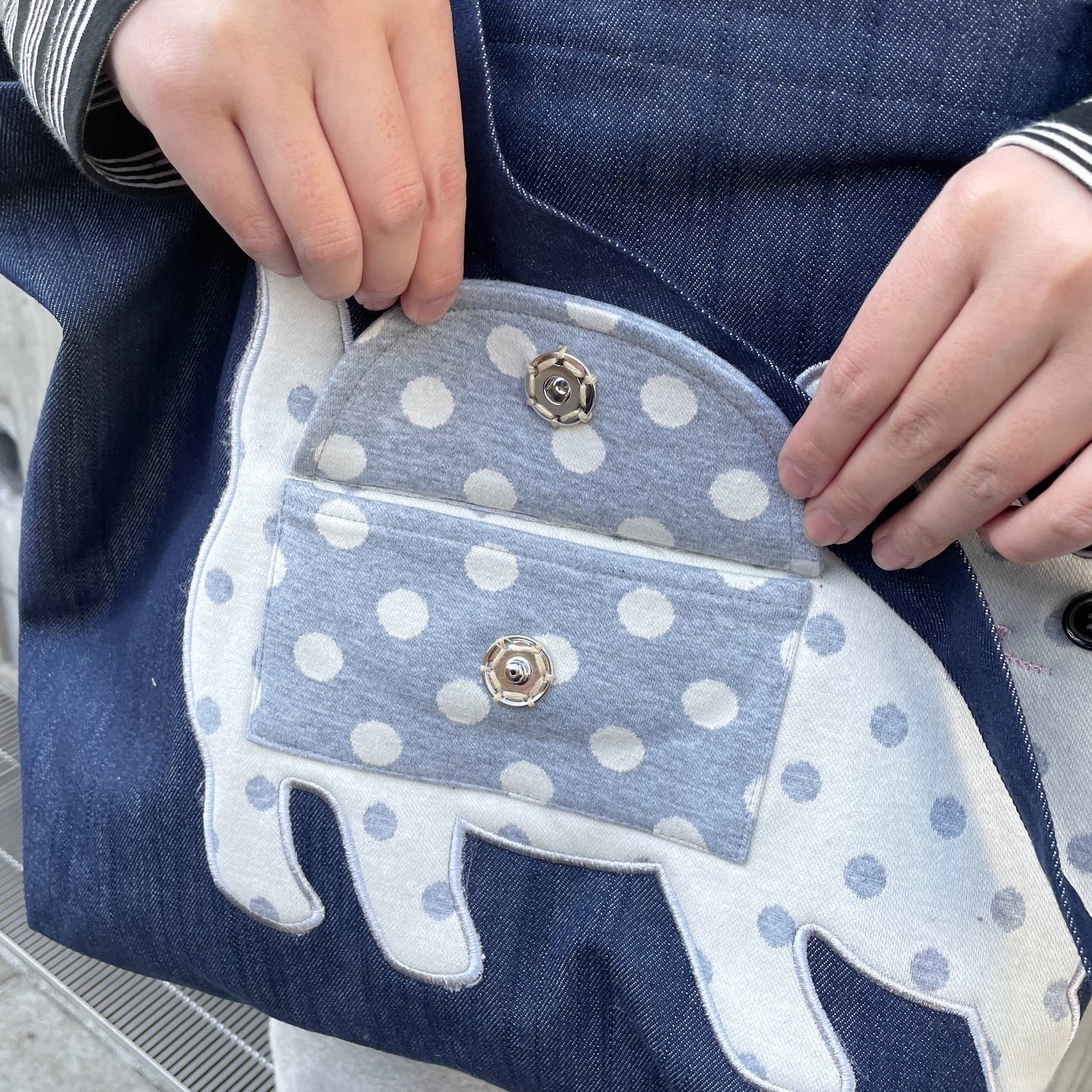 Cassie tote bag / Denim / ねこアップリケトートバッグ