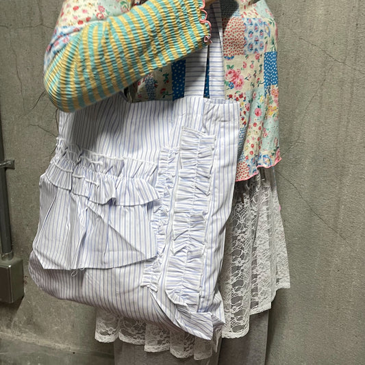 Striped Ruffle Bag / Blue / ストライプラッフルトートバッグ