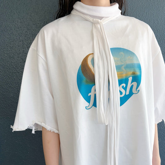 TIE NECK T-SHIRT / WHITE / タイTシャツ