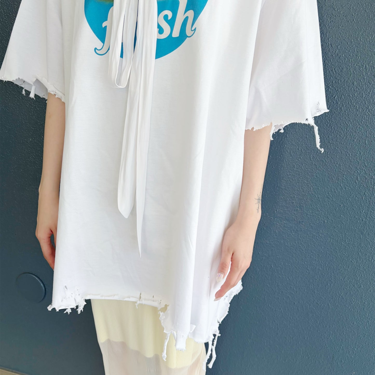 TIE NECK T-SHIRT / WHITE / タイTシャツ