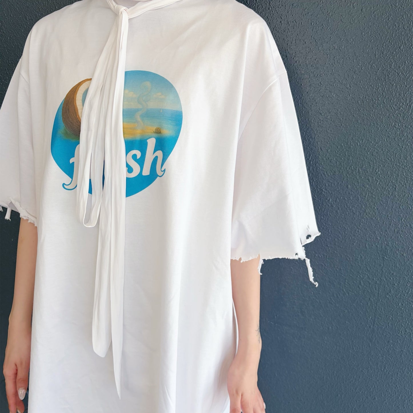 TIE NECK T-SHIRT / WHITE / タイTシャツ