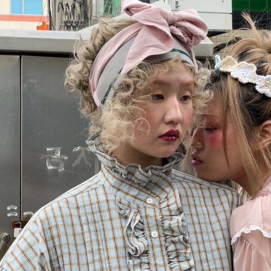 Ribbon hair band / PINK x GRAY / リボンヘアバンド