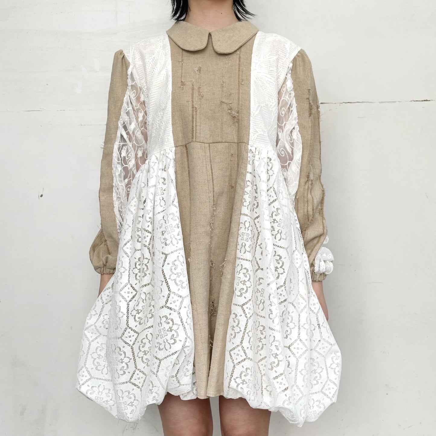 Damege dress / Beige×White / ダメージドレス