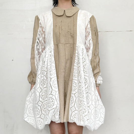 Damege dress / Beige×White / ダメージドレス
