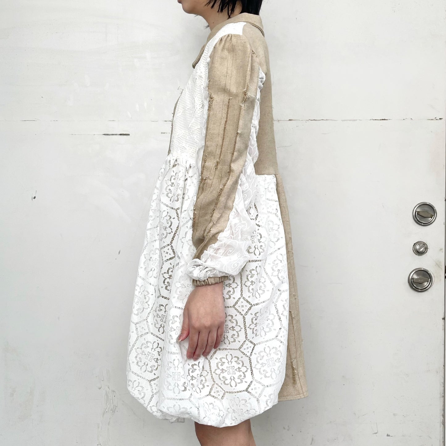 Damege dress / Beige×White / ダメージドレス