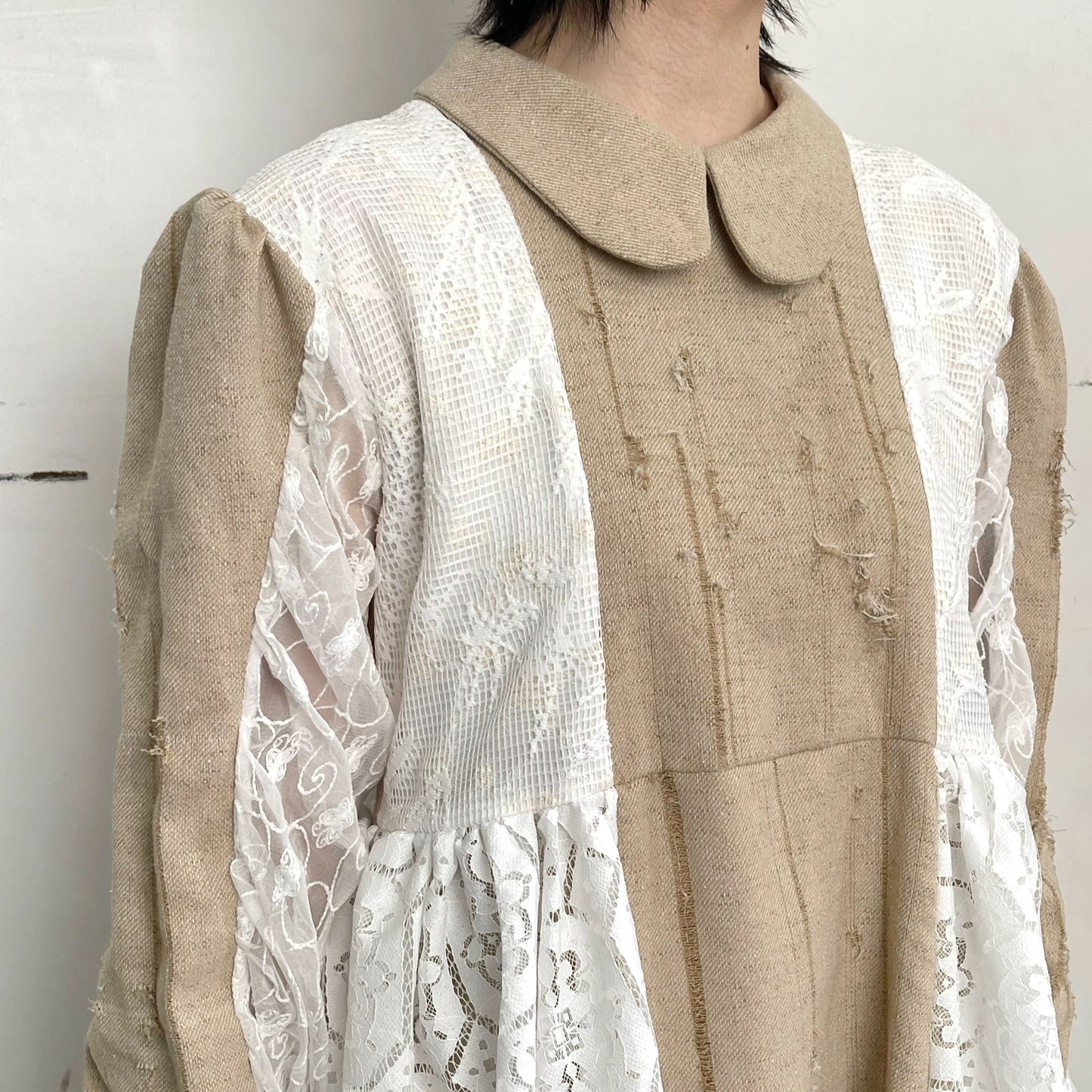 Damege dress / Beige×White / ダメージドレス