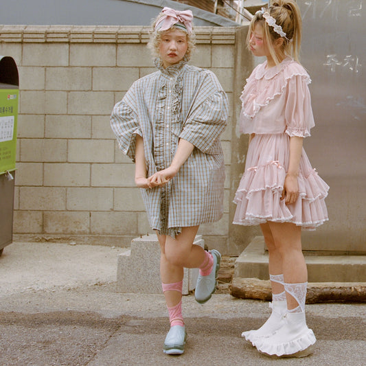 Ribbon hair band / PINK x GRAY / リボンヘアバンド