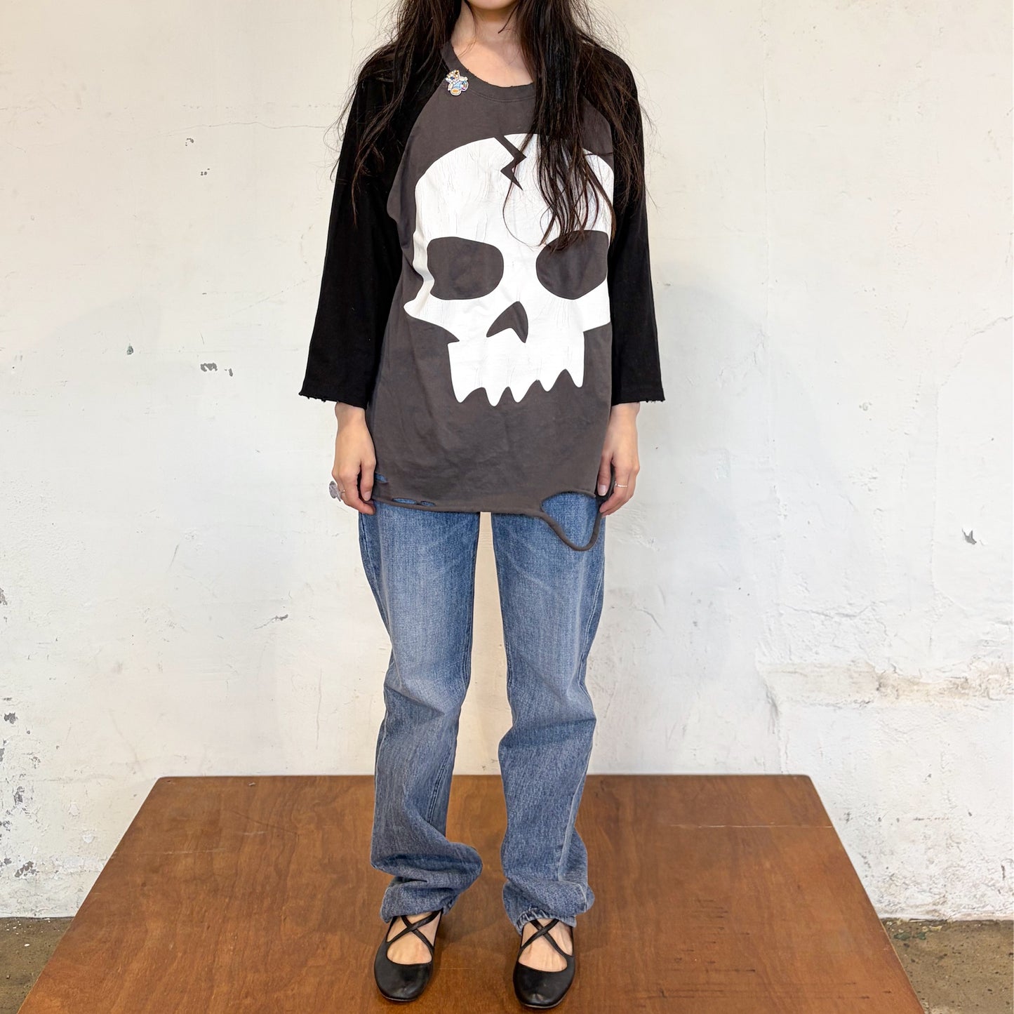 [F.E.E.S] skull raglan t-shirt / charcoal / スカルプリントラグランTシャツ
