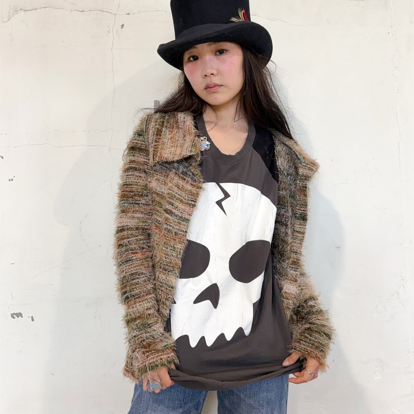 [F.E.E.S] skull raglan t-shirt / charcoal / スカルプリントラグランTシャツ