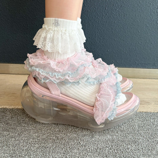 FRILL FRILL MOON / PINK / フリルレースサンダル