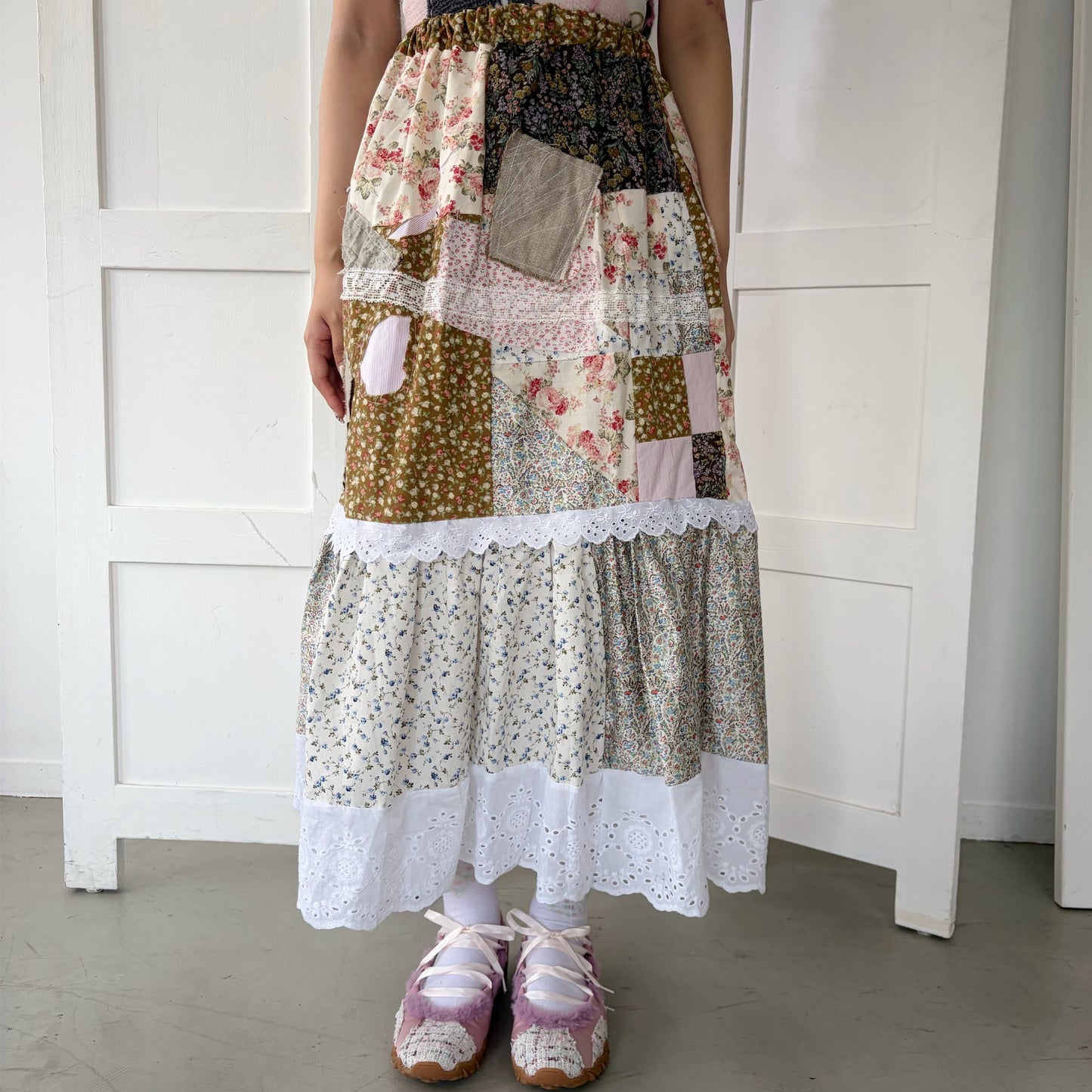 Patchwork skirt / Brown Flower Mix / パッチワークスカート