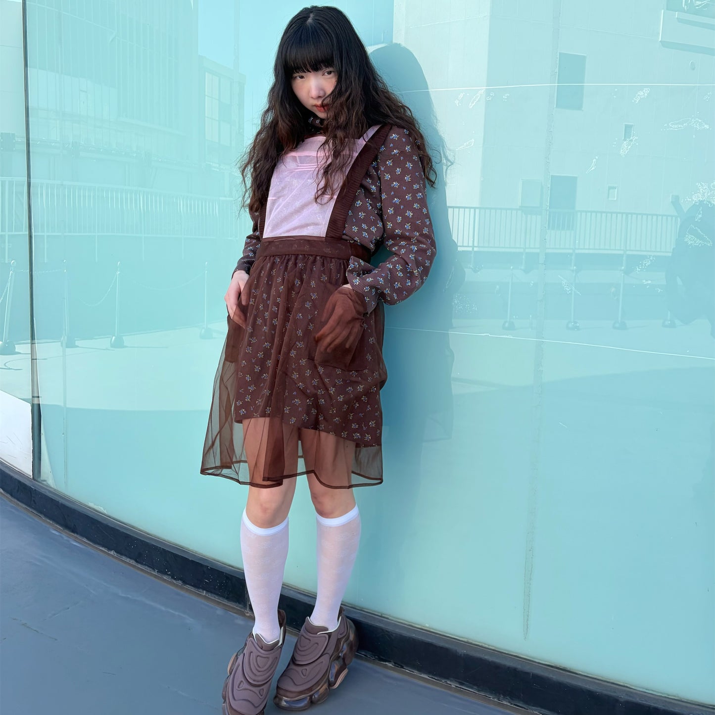 SUGAR SUGAR APRON / PINK-BROWN / シアーエプロン