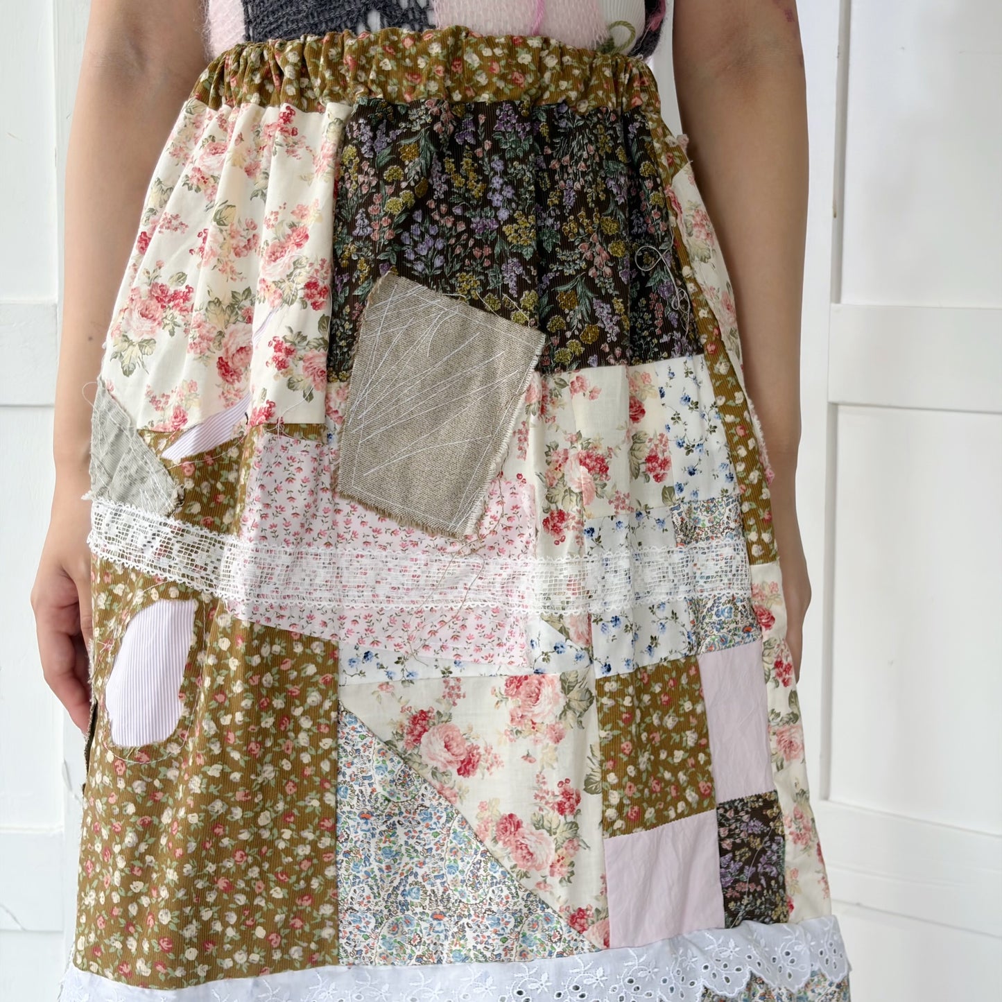 Patchwork skirt / Brown Flower Mix / パッチワークスカート